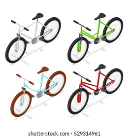 Color Bikes Set Isometric View. Vector