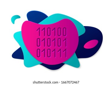 Color Binary code icon isolated on white background. Abstract banner with liquid shapes. Vector Illustration