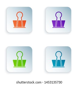 Color Binder clip icon isolated on white background. Paper clip. Set icons in colorful square buttons. Vector Illustration