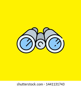 Color binocular line icon. Optical spy binoculars symbol isolated on yellow background. Search lens sign. Vector illustration.