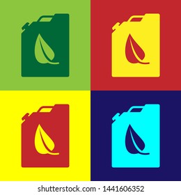 Color Bio fuel canister icon isolated on color backgrounds. Eco bio and barrel. Green environment and recycle. Vector Illustration