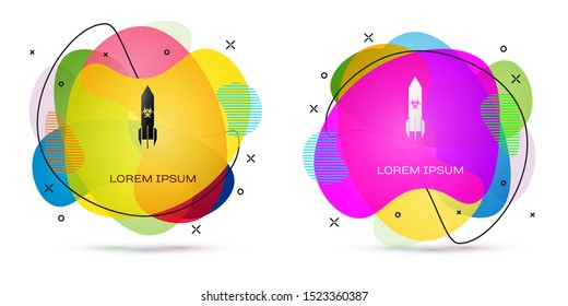 Color Biohazard rocket icon isolated on white background. Rocket bomb flies down. Abstract banner with liquid shapes. Vector Illustration