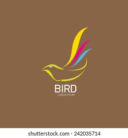 Color Bird abstract flying icon design template