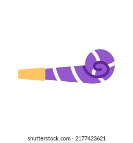 Color Birthday Whistle Flat Icon Isolated On White Background. Striped Event Decoration Design. Purple Anniversary Celebration Kid Toy. Fun Festival Party Blowing Noisemaker Object Vector Illustration