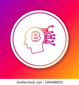 Color Bitcoin think line icon isolated on color background. Cryptocurrency head. Blockchain technology, bitcoin, digital money market, cryptocoin wallet. Circle white button. Vector Illustration