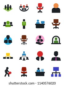 Color and black flat icon set - reception vector, manager, office chair, place, client, user, company, desk, hierarchy, estate agent, group
