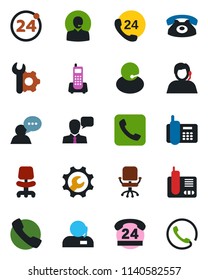 Color and black flat icon set - 24 around vector, office chair, phone, hours, support, speaker, radio, call, root setup