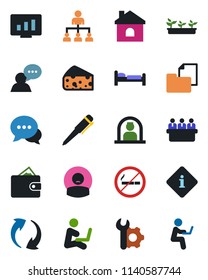 Color and black flat icon set - no smoking vector, reception, bed, hierarchy, pen, meeting, statistic monitor, house, seedling, patient, folder document, dialog, speaker, update, root setup, cheese