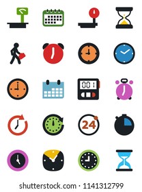 Color and black flat icon set - 24 around vector, alarm clock, calendar, heavy scales, stopwatch, manager, sand