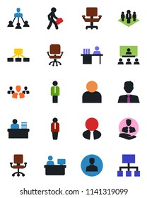 Color and black flat icon set - manager vector, office chair, place, client, user, desk, hierarchy, company, estate agent, group