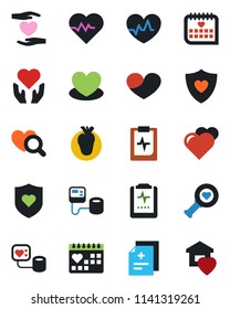 Color and black flat icon set - heart vector, pulse, diagnosis, blood pressure, diagnostic, shield, hand, real, medical calendar, clipboard, sweet home