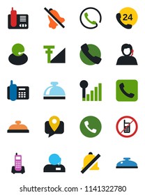 Color and black flat icon set - phone vector, no mobile, reception bell, office, 24 hours, support, tracking, radio, call, mute, cellular signal