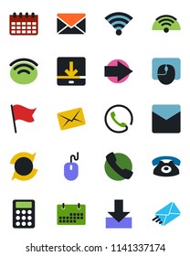 Color and black flat icon set - right arrow vector, mail, mouse, calendar, call, download, wireless, update, calculator, phone, flag