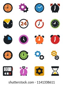 Color and black flat icon set - 24 around vector, alarm clock, settings, stopwatch, gear, sand