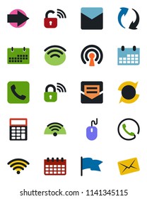 Color and black flat icon set - right arrow vector, mouse, calendar, call, update, mail, wireless, calculator, phone, lock, flag