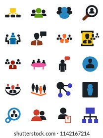 Color and black flat icon set - male vector, speaking man, team, meeting, patient, group, user, company, hr, consumer search, social media, hierarchy