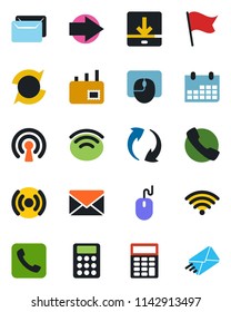 Color and black flat icon set - right arrow vector, mail, mouse, calendar, call, update, download, wireless, calculator, flag