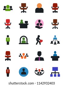 Color and black flat icon set - reception vector, manager, office chair, place, client, user, company, hierarchy, estate agent, group