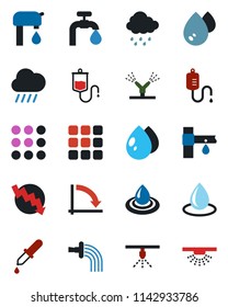Color and black flat icon set - crisis graph vector, watering, water drop, rain, drip irrigation, dropper, menu, supply, sprinkler