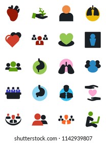 Color and black flat icon set - male vector, team, meeting, heart, hand, stomach, lungs, real, client, group, user, company, palm sproute, man with notebook