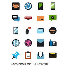 Color and black flat icon set - mobile phone vector, speaking man, office, network, cell, paper pin, mail, message, clipboard, reserved, home, schedule