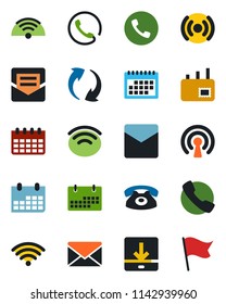 Color and black flat icon set - phone vector, mail, calendar, call, update, download, wireless, flag