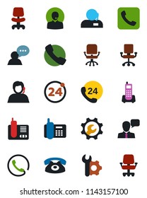 Color and black flat icon set - 24 around vector, office chair, phone, hours, support, speaker, radio, call, root setup
