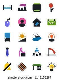 Color And Black Flat Icon Set - Baby Room Vector, Mouse, Desk, Crisis Graph, Factory, Pond, Pills Blister, Patient, Tulip, Hdmi, Mute, Brightness, Tie, Hierarchy, Sold Signboard, Bedroom, Smart Home