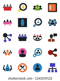 Color and black flat icon set - spoon and fork vector, male, checkroom, speaking man, meeting, patient, user, company, hr, client search, consumer, group, social media, hierarchy