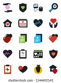 Color and black flat icon set - heart vector, pulse, diagnosis, blood pressure, diagnostic, shield, hand, real, medical calendar, clipboard, sweet home