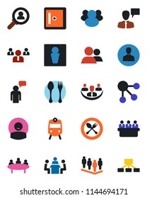 Color and black flat icon set - spoon and fork vector, train, male, checkroom, speaking man, team, meeting, patient, group, user, company, consumer search, social media, hierarchy