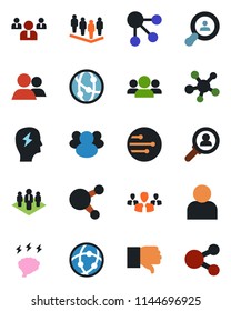 Color and black flat icon set - team vector, brainstorm, network, share, group, finger down, user, company, client search, consumer, social media