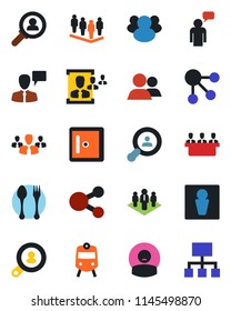 Color and black flat icon set - spoon and fork vector, train, male, checkroom, speaking man, team, patient, group, hr, meeting, company, client search, consumer, social media, hierarchy