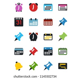 Color and black flat icon set - alarm clock vector, drawing pin, calendar, term, paper, bell, schedule