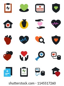 Color and black flat icon set - heart vector, pulse, diagnosis, blood pressure, diagnostic, shield, hand, real, medical calendar, clipboard, sweet home