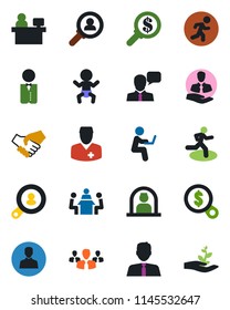 Color And Black Flat Icon Set - Baby Vector, Reception, Manager Place, Run, Doctor, Client, Speaker, User, Meeting, Search, Estate Agent, Waiter, Consumer, Group, Handshake, Money, Man With Notebook