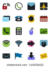 Color and black flat icon set - right arrow vector, mail, mouse, calendar, call, download, wireless, update, calculator, phone, lock, flag