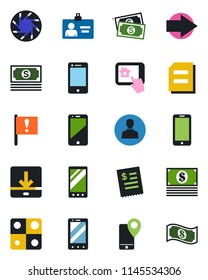 Color and black flat icon set - right arrow vector, mobile phone, identity card, document, important flag, cash, tracking, cell, camera, user, download, application, restaurant receipt