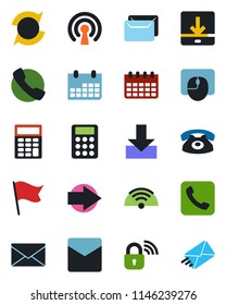 Color and black flat icon set - right arrow vector, mail, mouse, calendar, call, download, update, calculator, wireless, phone, lock, flag