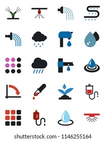 Color and black flat icon set - crisis graph vector, watering, water drop, rain, drip irrigation, dropper, menu, supply, sprinkler