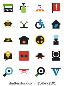 Color And Black Flat Icon Set - Disabled Vector, Radar, Garden Sprayer, Important Flag, Mobile Tracking, Search Cargo, Record, Face Id, Eye, Smart Home, Cook, Dress Code, Alcove, Irrigation, Pennon