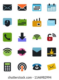 Color and black flat icon set - right arrow vector, mail, mouse, calendar, call, download, wireless, calculator, phone, lock