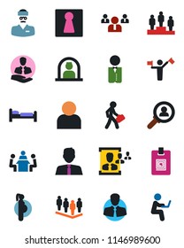 Color and black flat icon set - dispatcher vector, female, reception, bed, pedestal, team, doctor, pregnancy, client, user, identity card, hr, meeting, manager, estate agent, waiter, consumer search