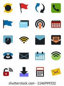 Color and black flat icon set - mail vector, mouse, calendar, call, update, download, wireless, calculator, phone, lock, flag