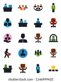 Color and black flat icon set - reception vector, manager, office chair, place, client, user, company, desk, estate agent, group, hierarchy