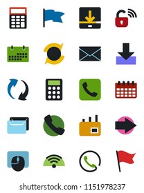 Color and black flat icon set - right arrow vector, mail, mouse, calendar, call, update, download, calculator, wireless, phone, lock, flag