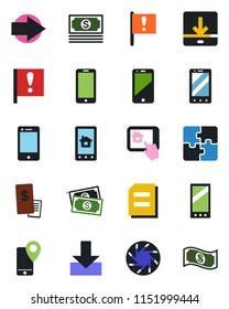 Color and black flat icon set - right arrow vector, mobile phone, document, important flag, cash, tracking, cell, camera, download, application, restaurant receipt, home control app