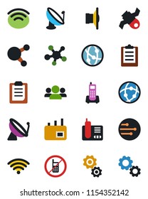 Color and black flat icon set - satellite antenna vector, no mobile, office phone, speaker, network, radio, share, wireless, clipboard, mail, group, gear