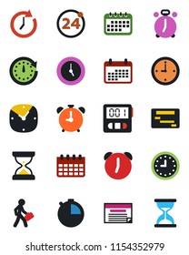 Color and black flat icon set - 24 around vector, alarm clock, calendar, stopwatch, manager, schedule, sand