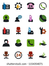 Color and black flat icon set - 24 around vector, office chair, phone, hours, support, speaker, radio, call, root setup, palm sproute